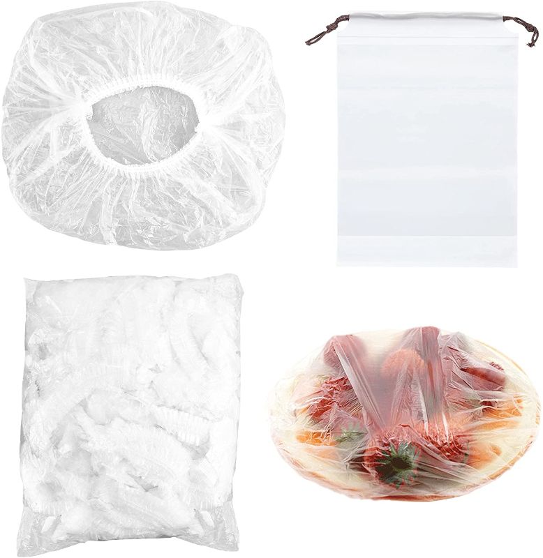 Photo 1 of 100Pcs Fresh Keeping Bags with Elastic Edging, Adjustable Plastic Wrap for Food Storage Covers