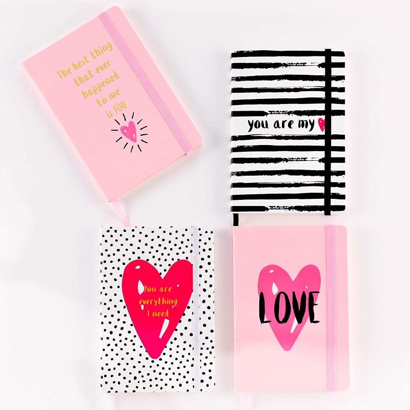 Photo 1 of *Back to school*4 Pack Composition Notebooks, Custom Sketch School Students Notebook Journal Travelers Diary Notebooks Office Creative Blank Notebooks Design Your Own DIY Scrapbook with Blank Page (Heart)