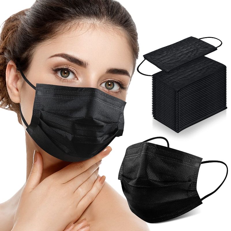 Photo 1 of Black Face Masks 50 Pack Disposable Face Mask Disposable Masks Black Disposable Face Masks