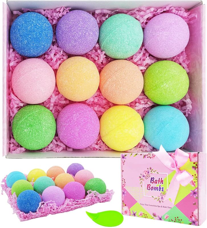 Photo 1 of BOENFU Bath Bombs Gift Set 12 Natural Mild Care Bath Bombs Aromatherapy Bath Balls Handmade Fizzes Skin Moisturize Bubble Perfect for Bubble & Spa Bath, & Fun for Women, Kids, & Men
