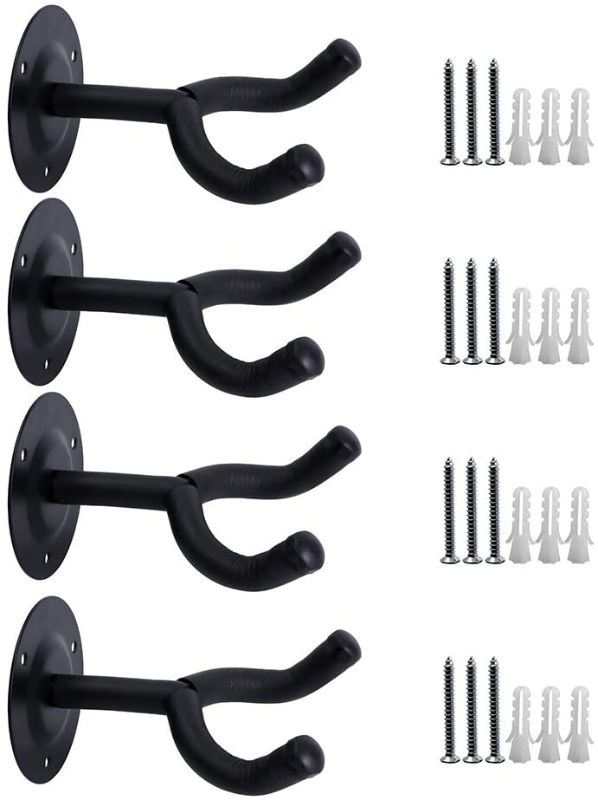 Photo 1 of Guitar Hanger, 4-Pack,for Wall Hangers, Premium Guitar Hooks Perfectly Displayed in Music Retail Stores/Bedrooms/Bars, Black