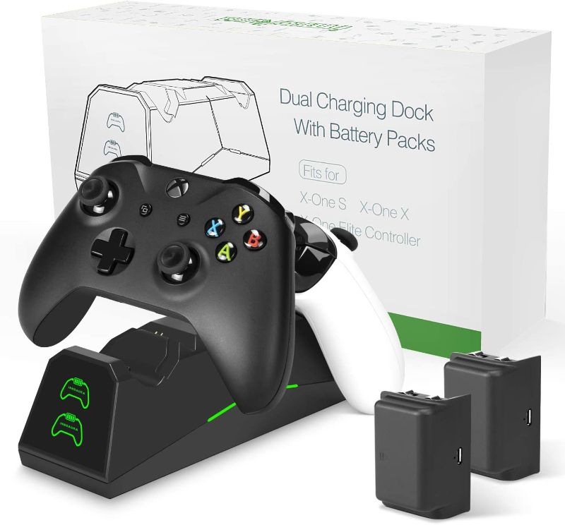 Photo 1 of innoAura Dual Xbox One Controller Charger - 1600mAh x 2 Rechargeable Battery Packs for Xbox One, Xbox One S, Xbox One X, Xbox One Elite Controller
