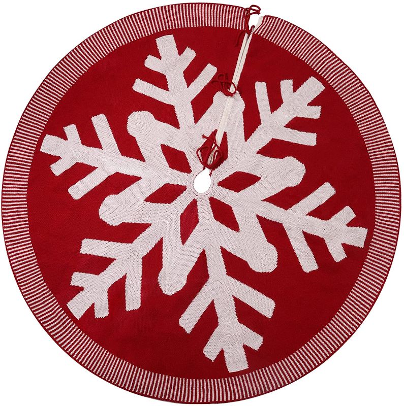 Photo 1 of ANWING 48 Inch Christmas Tree Skirt Red and White Snowflake Knit Knitted Thick Rustic Christmas Tree Decorations Large Xmas Trim Skirt, Xmas Tree Holiday Decorations
