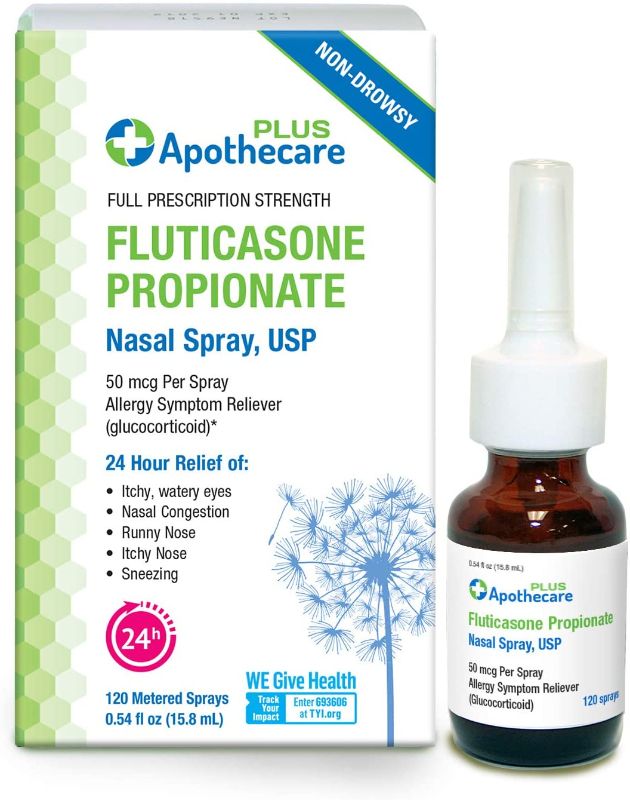 Photo 1 of Apothecare Plus Fluticasone Propionate Nasal Spray, Full Prescription Strength Non-Drowsy, 0.54 Fluid Ounce--- exp 04-2022
