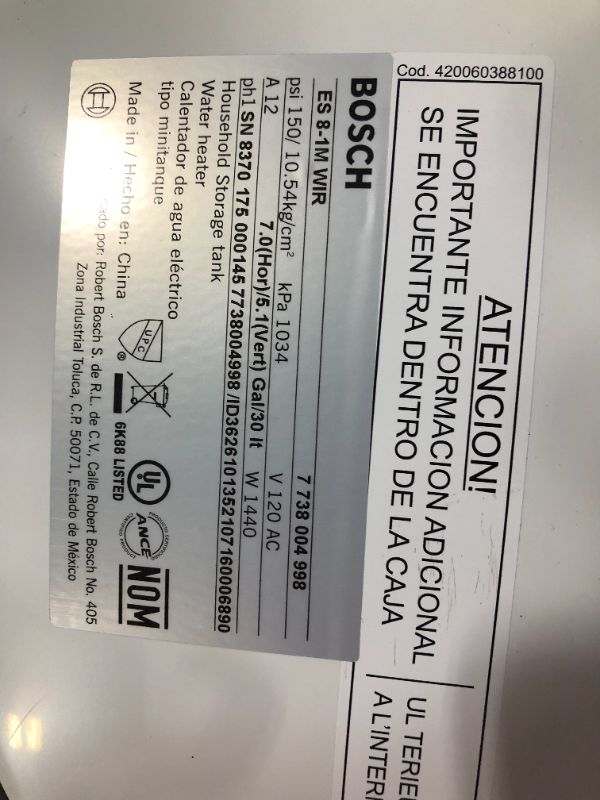 Photo 3 of Bosch Tronic mini-tank es8 7-Gallon Lowboy 6-Year Limited 1440-Watt 1 Element Point of Use Electric Water Heater