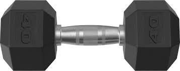 Photo 1 of  40-lb Hex Rubber Coated Dumbbell Single - Black/Silver
