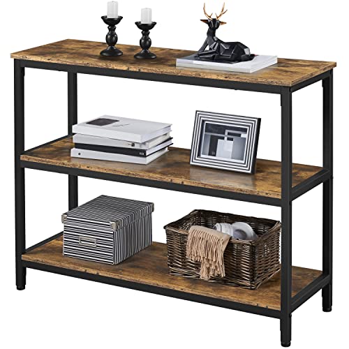 Photo 1 of BON AUGURE Rustic Console Table Behind Sofa, Industrial Entryway Table with Storage Shelves, 3 Tier Long Bookshelves for Entry (55 Inch, Dark Grey Oak)
