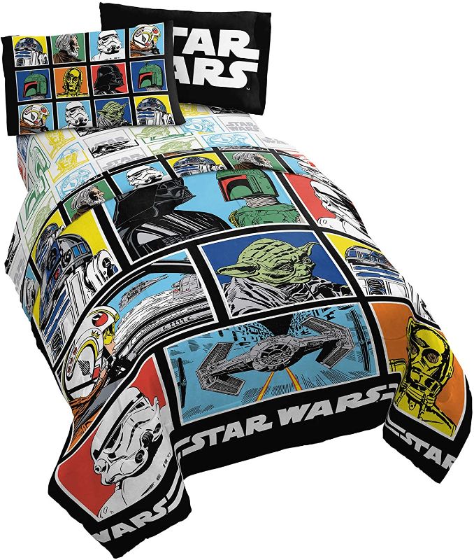 Photo 1 of Star Wars Classic Grid 5 Piece Full Bed Set - Includes Reversible Comforter & Sheet Set - Bedding Features Luke Skywalker - Super Soft Fade Resistant Microfiber (Official Star Wars Product)
