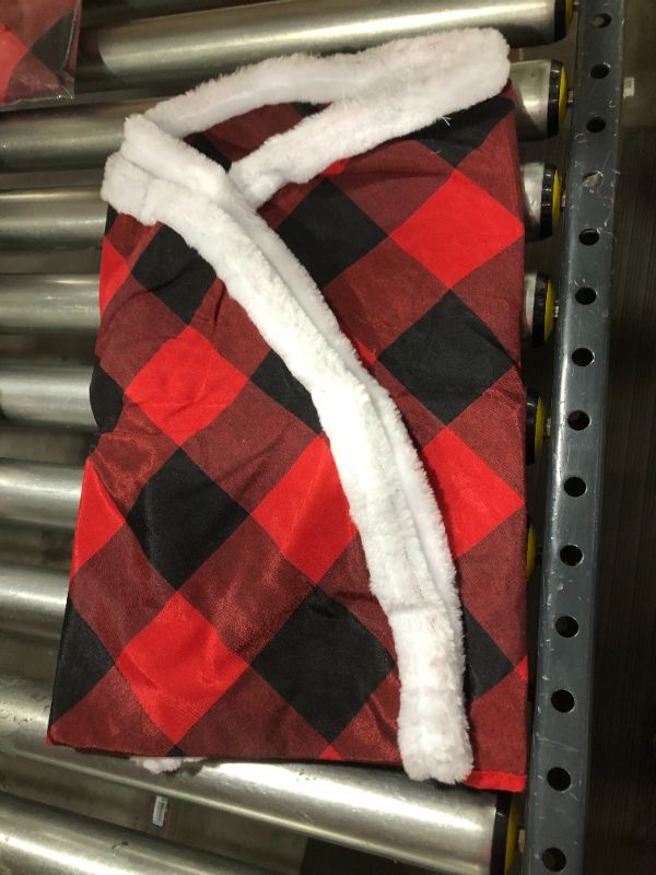 Photo 2 of  36 in. Black and Red Buffalo Plaid with White Sherpa Christmas Tree Skirt
