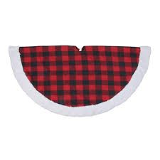 Photo 1 of  36 in. Black and Red Buffalo Plaid with White Sherpa Christmas Tree Skirt
