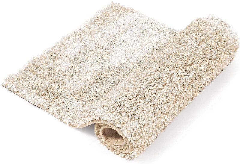 Photo 1 of BEQHAUSE Bath Rug ,16“x24”,100% Polyester Extra Shaggy Soft and Non-Slip Machine Washable Dry Bathroom Mats,Thick Plush Rugs for Bathroom Bathtub Kids Tub Shower, Beige
