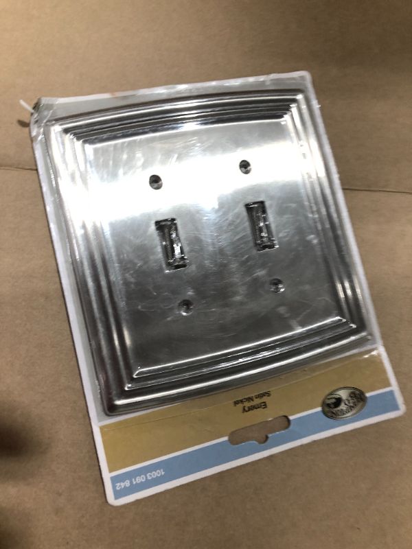Photo 1 of Hampton Bay Emery Decorative Double Light Switch Cover, Satin Nickel - New
