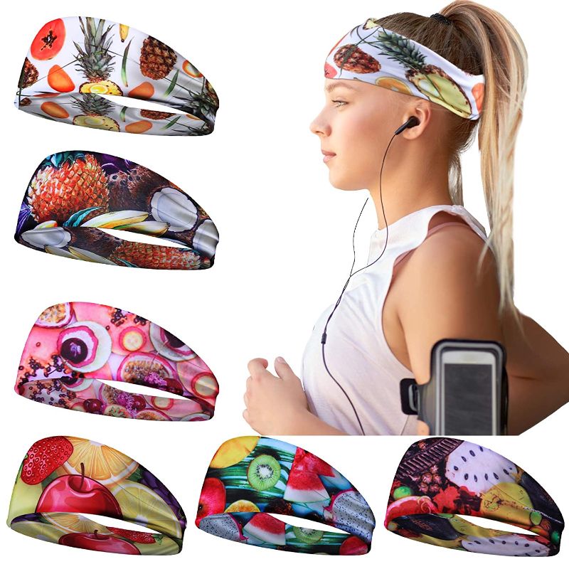 Photo 1 of Candygirl 6pcs Wide Headbands for Women Fashion Fruit Pattern Headbands Yoga Running Head Wraps Turban Accessories Gifts
