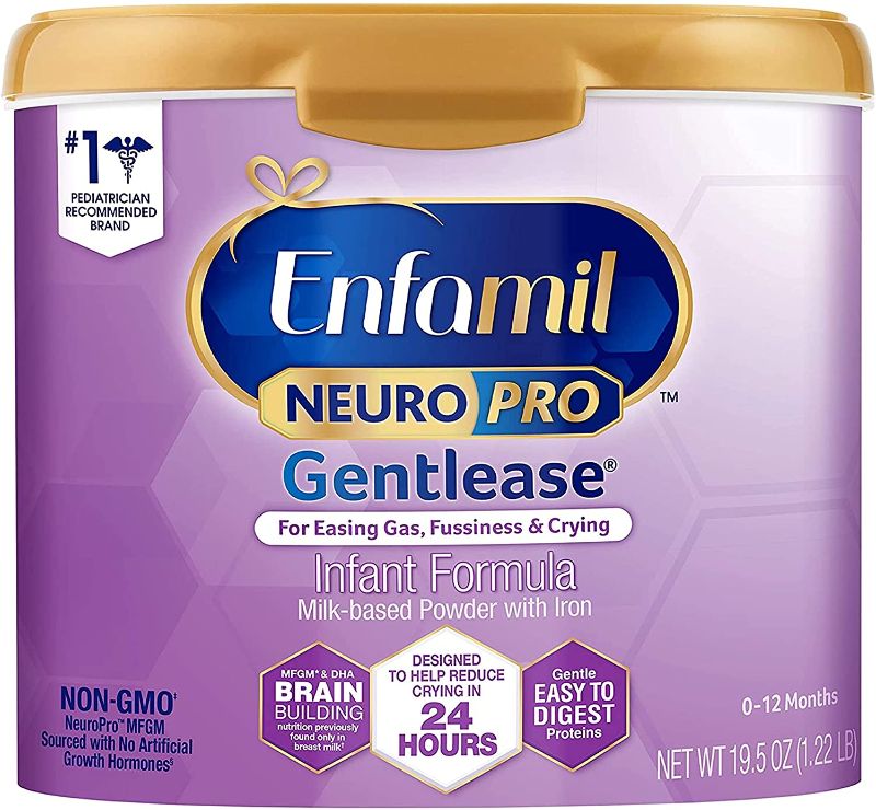 Photo 1 of Enfamil NeuroPro Gentlease Baby Formula, Brain and Immune Support with DHA, Clinically Proven to Reduce Fussiness, Crying, Gas and Spit-up in 24 Hours, Non-GMO, Reusable Tub, 19.5 Oz
BB NOV 2022