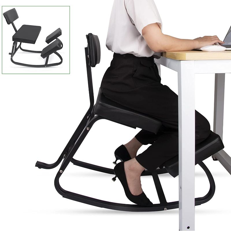 Photo 1 of Ergonomic Kneeling Chair with Back Support, Kneeling Stool for Home and Office, Comfortable Computer Chair for Des with Backrest and Thick Cushion, Better Posture - Thick Comfortable Cushions
