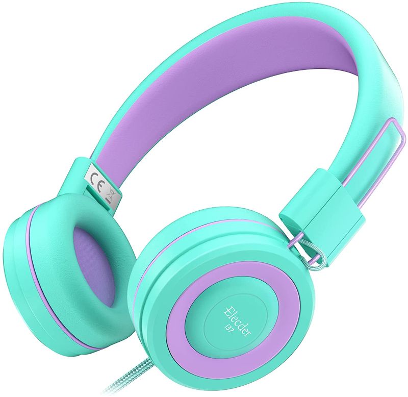 Photo 1 of Elecder i37 Kids Headphones Children Girls Boys Teens Foldable Adjustable On Ear Headphones 3.5mm Jack Compatible Cellphones Computer MP3/4 Kindle School Tablet Green/Purple