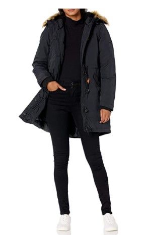 Photo 1 of Amazon Essentials Navy Blue Women's Water Resistant Long Sleeve Longer Length Parka with Faux Fur Trim Hood, Large