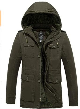 Photo 1 of Wantdo Men's Thicken Cotton Parka Jacket Casual Winter Coat with Removable Hood, Small