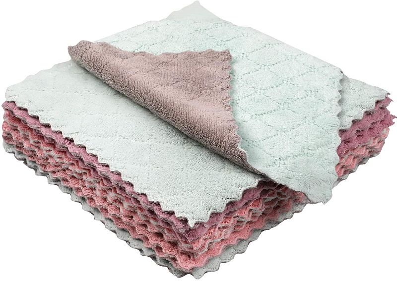 Photo 1 of 5 Pack Microfiber Cleaning Cloth, 9.85"x9.85" Kitchen Dish Towels Lint Free Super Absorbent Dishtowels Double-Sided Kitchen Drying Towels for Cars Cleaning Kitchen Tableware(Assorted Colors)