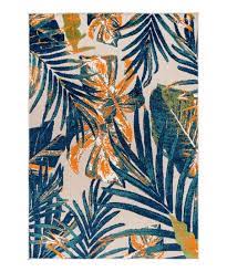 Photo 1 of  Blue & Orange Tropical Leaves Parkside Indoor/Outdoor Rug 5 x 7ft
