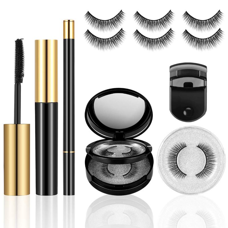 Photo 1 of (3 Pairs) Upgrade Magnetic Eyelashes, SEVETESCO Reusable False Eyelashes and Liquid Eyeliner Set, Daily Fake Eyelashes Extensions with 3D Handmade and Weatherproof, Natural Look and Easy to Use
