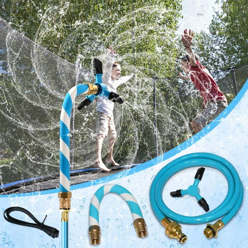 Photo 1 of YHPOYLP Trampoline Sprinkler?Trampoline WaterWhirl Outdoor Water Park Game Sprinkler Cool Toys Boys Girls Water Park Spin Adjustable Water Sprinkler Fun Things in Summer for Kids.
