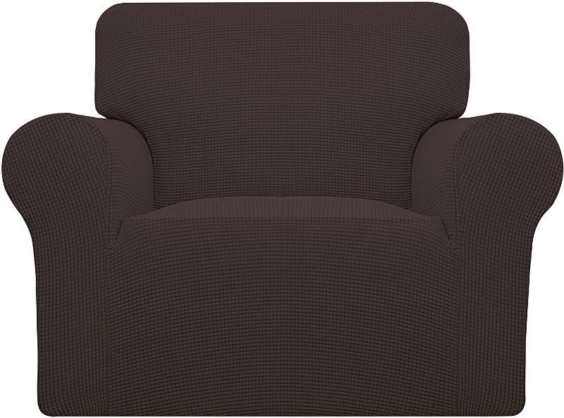 Photo 1 of Easy-Going Stretch Chair Sofa Slipcover 1-Piece Couch Sofa Cover Furniture Protector Soft with Elastic Bottom for Kids,Pet. Spandex Jacquard Fabric Small Checks(Chair,Chocolate)
