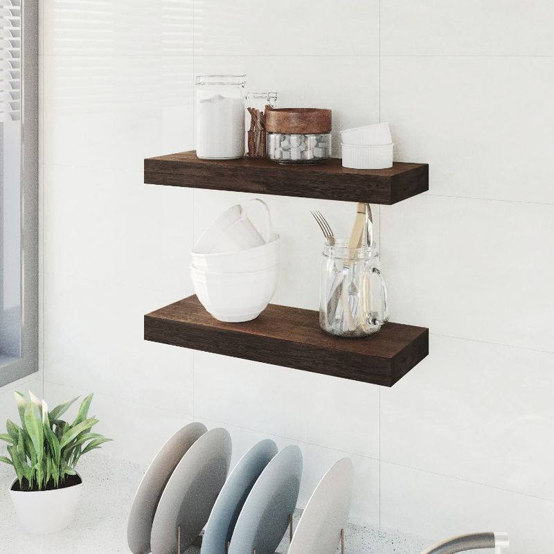 Photo 1 of BAMFOX Floating Wall Shelf Set of 2,Natural Bamboo Wall Decor Storage Shelf