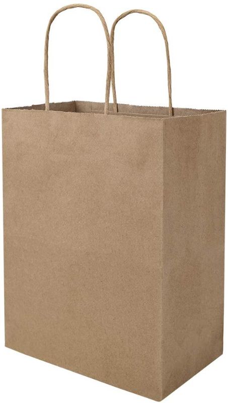 Photo 1 of 50 Pack 8x4.75x10 inch Plain Medium Paper Bags with Handles Bulk, Bagmad Brown Kraft Bags, Craft Gift Bags, Grocery Shopping Retail Bags, Birthday Party Favors Wedding Bags Sacks (Natural 50Pcs)
