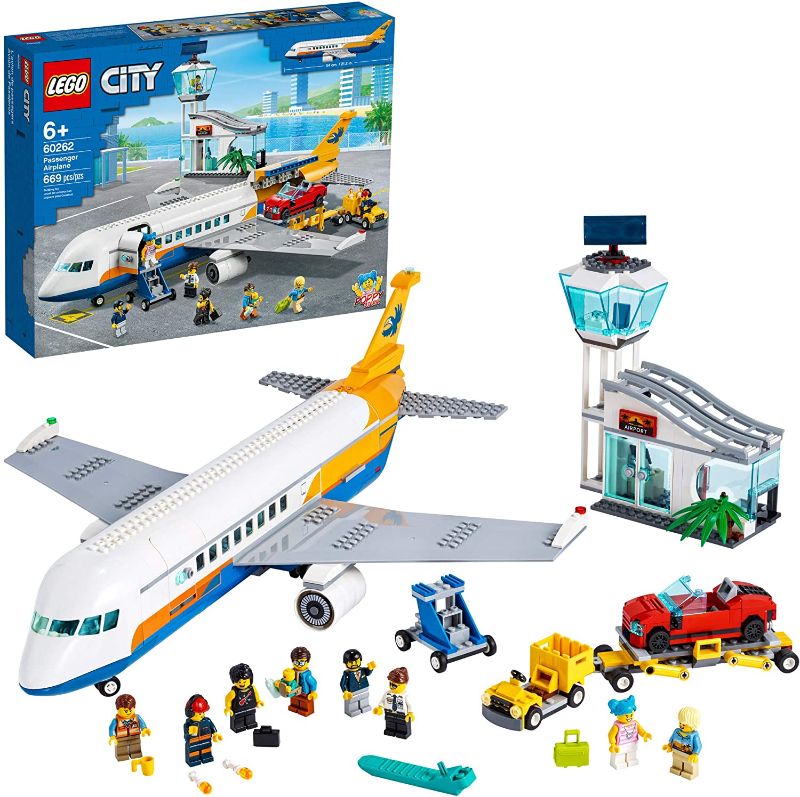 Photo 1 of LEGO City Passenger Airplane 60262, with Radar Tower, Airport Truck with a Car Elevator, Red Convertible, 4 Passenger and 4 Airport Staff Minifigures, Plus a Baby Figure (669 Pieces)
