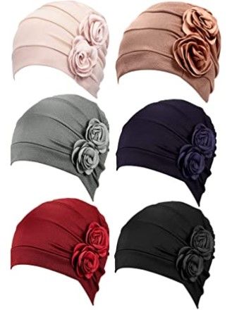 Photo 1 of 6 Pieces Women Turban Flower Caps Vintage Beanie Headscarf Elastic Headwrap Hat
