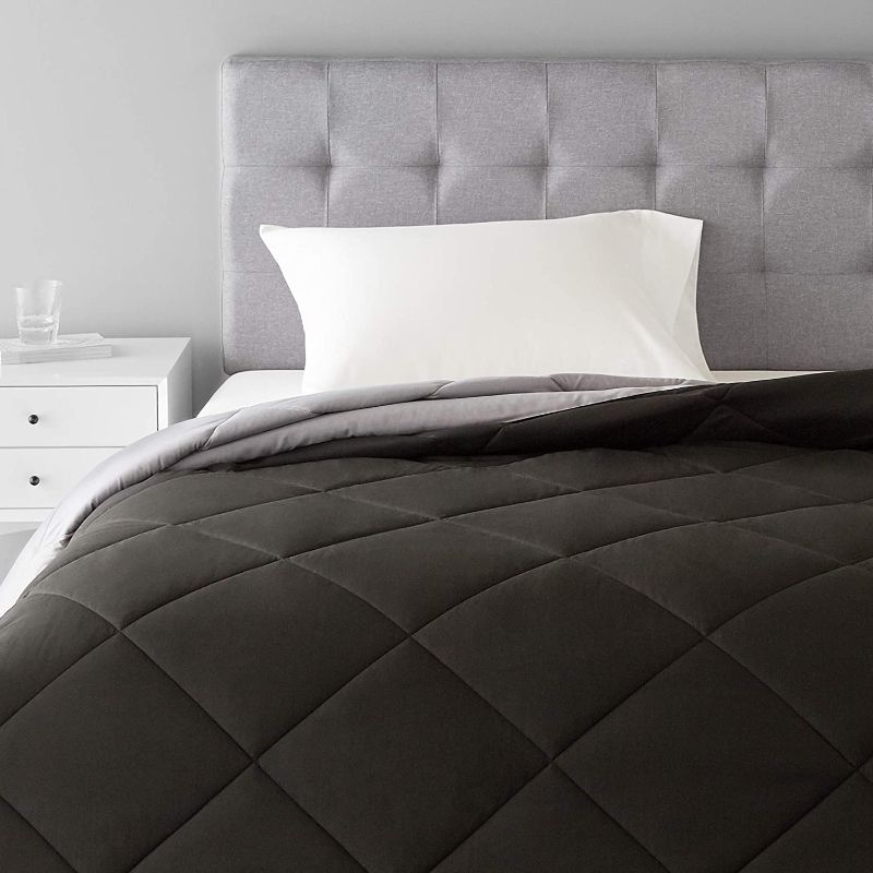 Photo 1 of Amazon Basics Reversible Microfiber Comforter Blanket - Twin/Twin XL, Black/Gray
