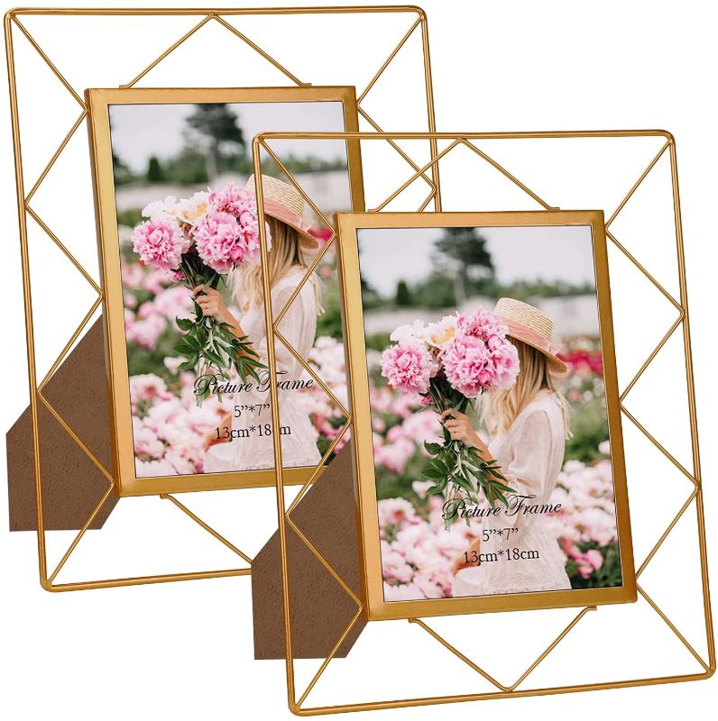 Photo 1 of 5x7 Metal Picture Frames for Tabletop or Wall Mounting Display, 2 Pack 7 x 5 Photo Frame
