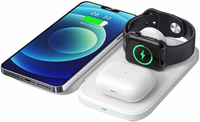 Photo 1 of MANKIW Wireless Charging Station 3 in 1 Wireless Charging Station,Wireless Charging Pad for iPhone 12/11 Pro Max/X/Xs Max/8/8 Plus, AirPods 2/pro, iWatch Series, and Samsung Phones(White)
