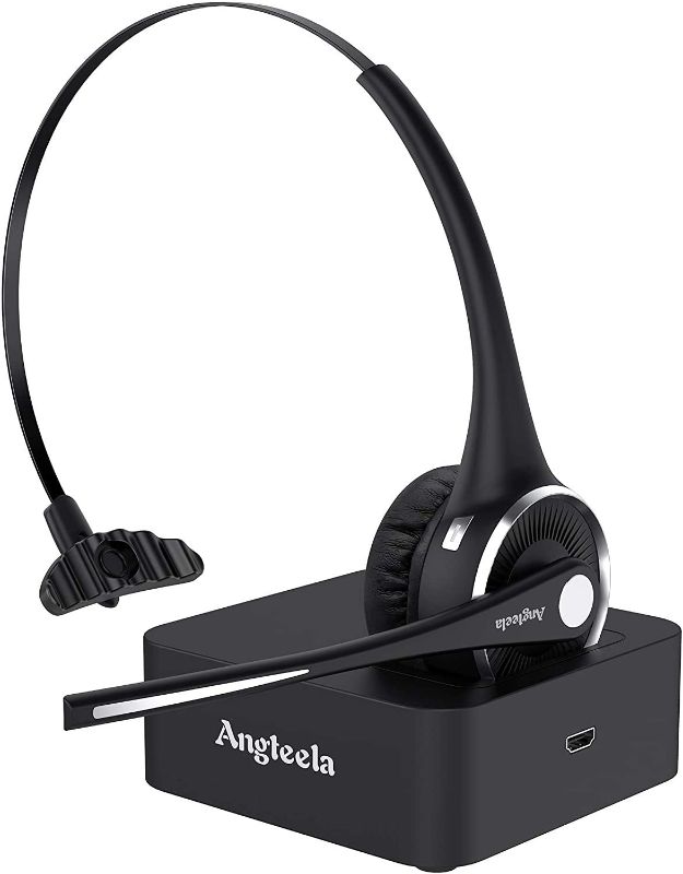 Photo 1 of Trucker Bluetooth Headset, Angteela Wireless Headset with Microphone, Wireless Cell Phone Headset with Noise Canceling Mic Charging Base Mute Function for Home Office Call Center Skype
