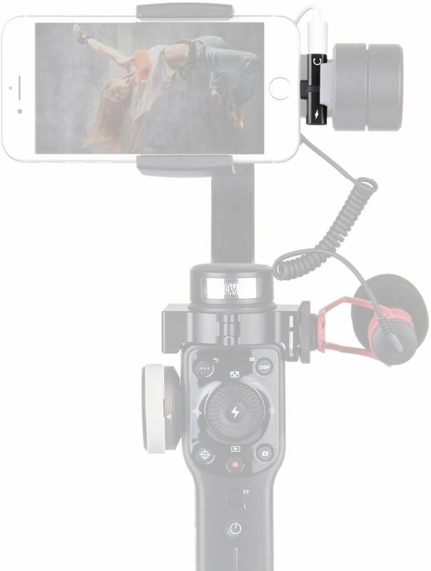 Photo 1 of HolaFoto 2in1 Adapter, Charge and Earpod Audio Adapter Attach Microphone to Gimbal Such As Zhiyun Smooth Q 4 3 DJI Osmo Mobile 2 Feiyu SPG for iPhone Xs Max XR X 8 Plus 7 Plus 6S 6 Plus
