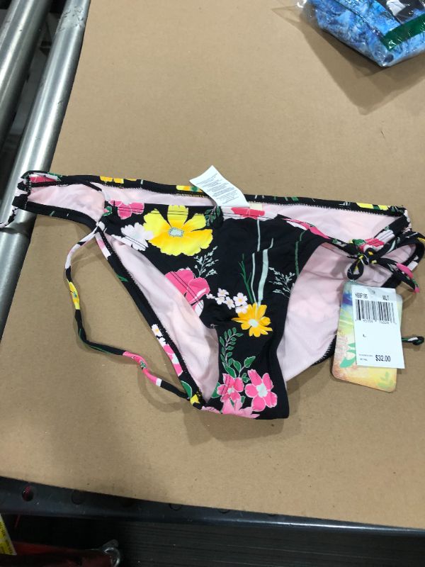 Photo 2 of Hobie Junior's Side Tie Hipster Bikini, Black//Flower Fields, Size Large
