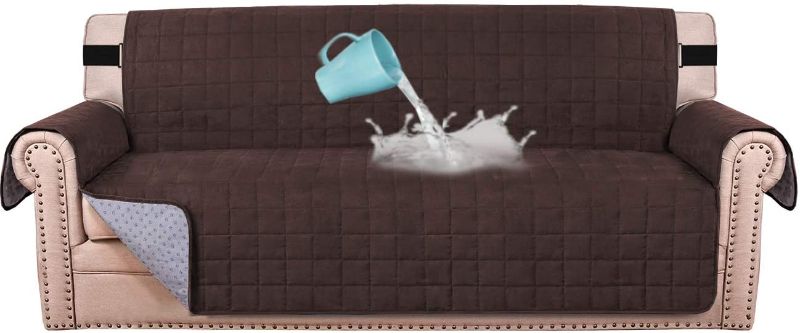 Photo 1 of 100% Waterproof Sofa Furniture Cover Suede Couch Covers for Dogs Velvet Sofa Protector Leather Sofa Cover Seat Width 70" Sofa Slipcovers with 2" Strap and Non-Slip Backing (Sofa, Brown)
