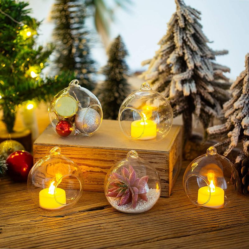 Photo 2 of 3.15inch Glass Globes Glass Bulbs Hanging Tea Light Holder Glass Terrarium Container Wedding Centerpiece Backyard Decoration Christmas Ornaments 8pcs