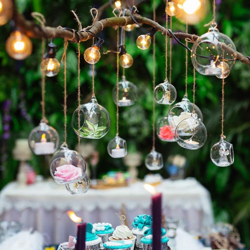 Photo 1 of 3.15inch Glass Globes Glass Bulbs Hanging Tea Light Holder Glass Terrarium Container Wedding Centerpiece Backyard Decoration Christmas Ornaments 8pcs