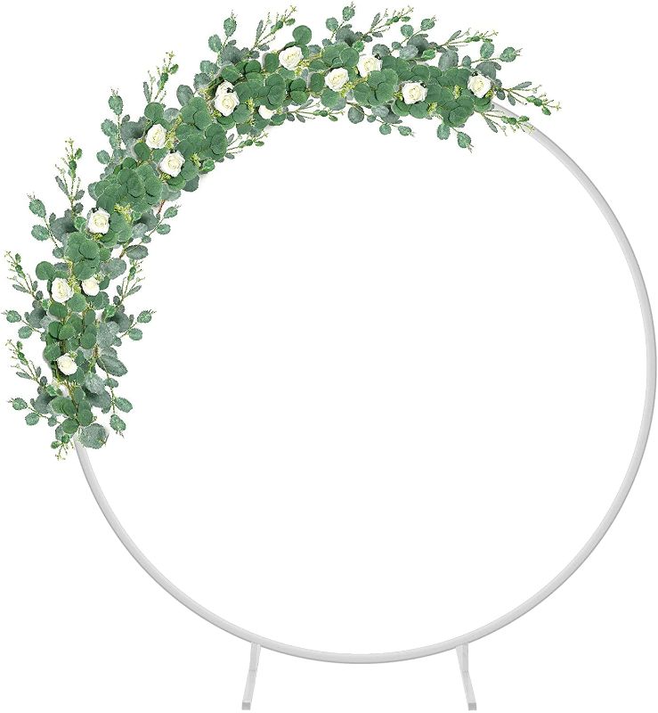 Photo 1 of 6.2FT(2M) DECORATIVE ROUND WEDDING ARCH CIRCLE ARCH WITH STANDS METAL BASE PHOTO BOOTH BACKGROUND ARCH STAND FOR GRADUATION BABY SHOWER BIRTHDAY WEDDING PARTY OUTDOOR DECORATION WHITE