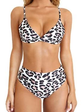 Photo 1 of BTFBM Women Casual Leopard Printed Triangle High Waisted Two Piece Bikini Sets size: XL