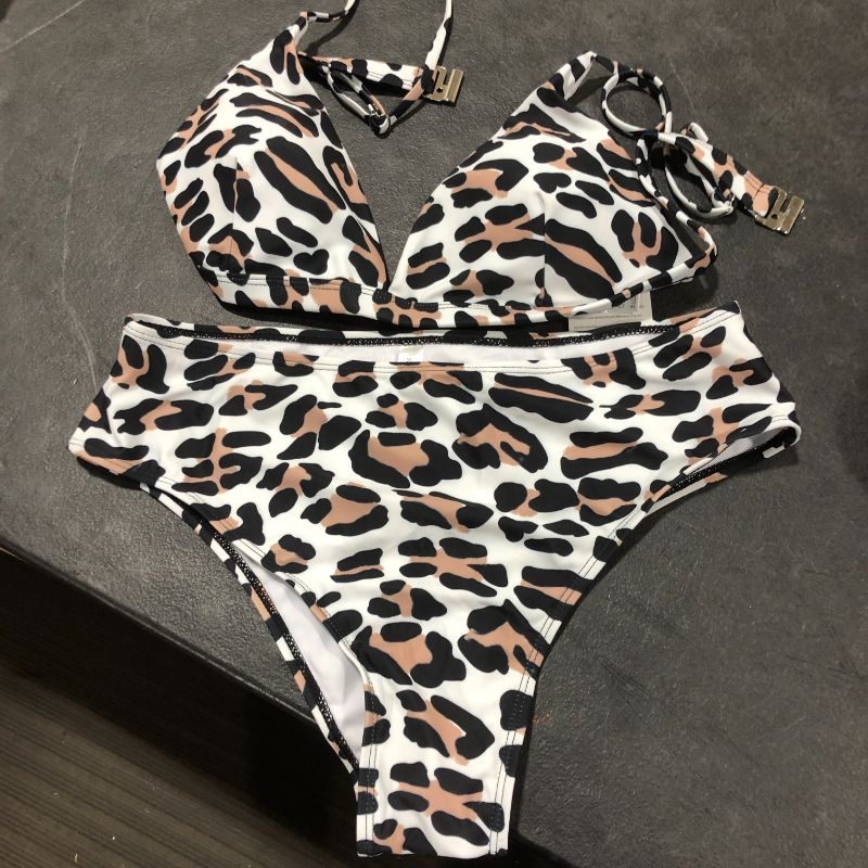 Photo 2 of BTFBM Women Casual Leopard Printed Triangle High Waisted Two Piece Bikini Sets size: XL