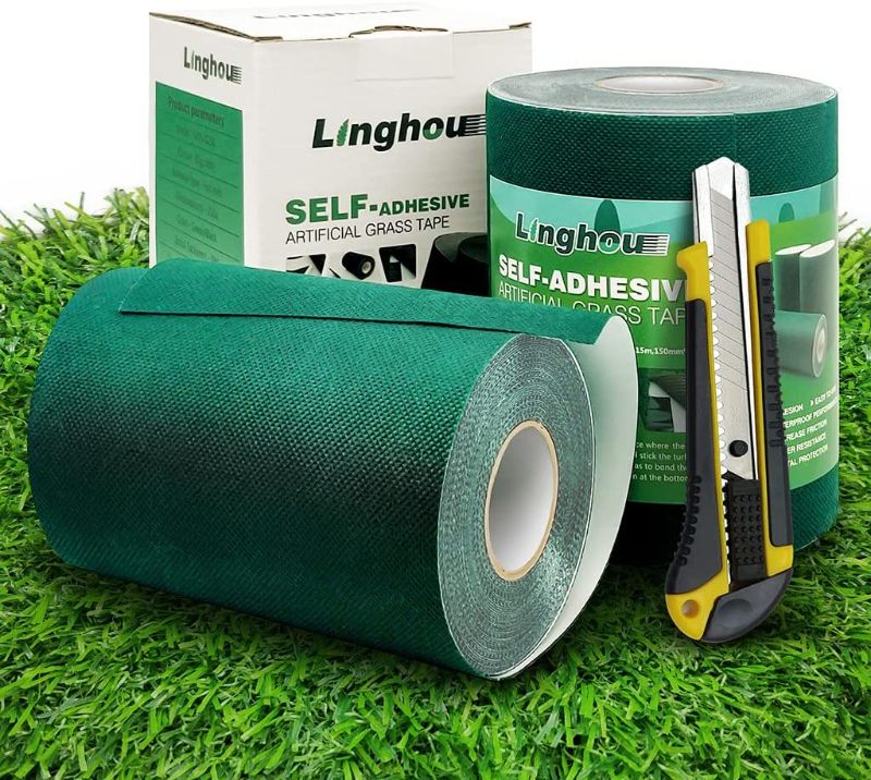 Photo 1 of Artificial Grass Tape, Turf Adhesive for Seaming Sections of Synthetic Turf, Artificial Grass Seam Tape for Fake Grass Jointing, Connecting Outdoor Carpet, Green Lawn Mat Rug? 6in X 33ft