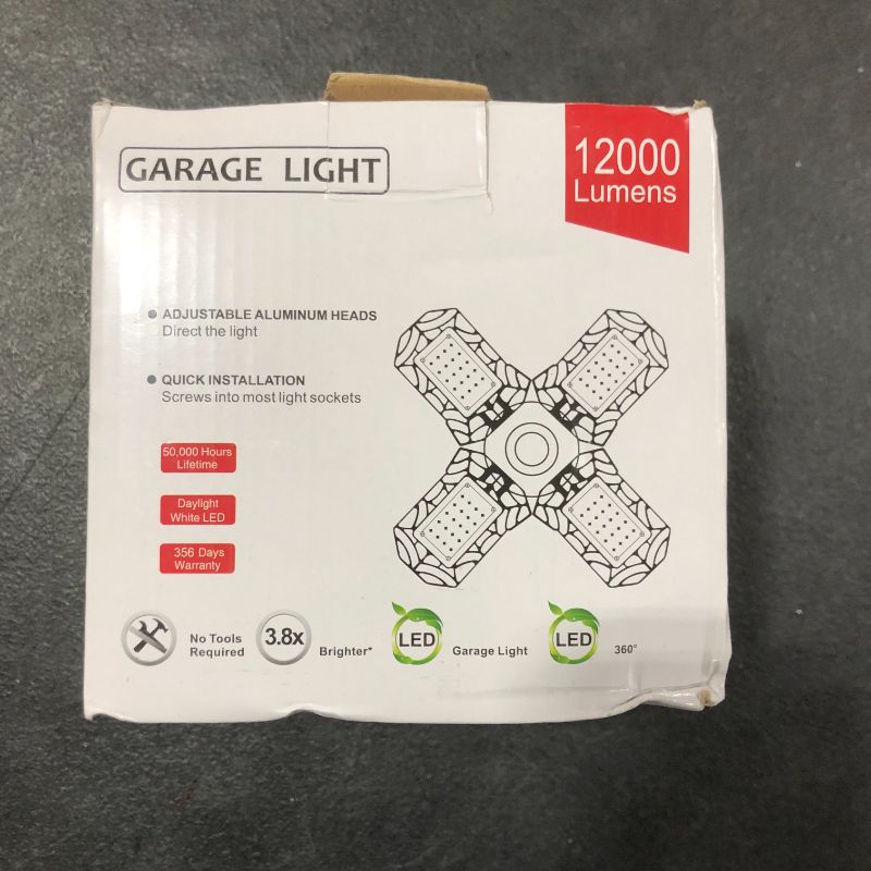 Photo 3 of LED Garage Light 120W:Deformable LED Garage Ceiling Light with 4 Adjustable Panels, E26/E27 Base 12000LM Super Bright Garage Ceiling Light Fixtures for Basement, Workshop, Warehouse, Barn