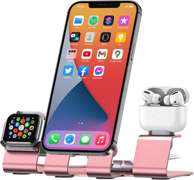 Photo 1 of Charger Stand for Apple Watch MagSafe Charging Dock Holder,3 in 1 Aluminum Desk Stand for iWatch Series 7/6/5/4/3/2/1/SE, AirPods Pro/2/1,iPad and iPhone Series 13/12/11(Charger & Cables Required)