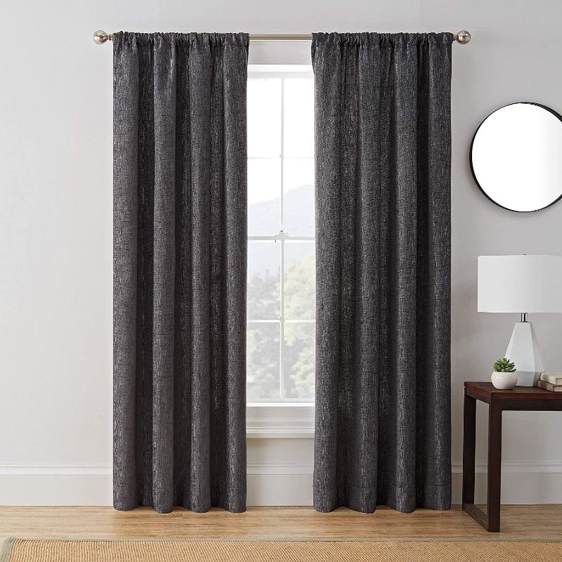 Photo 1 of Brookstone Troy Mid Century Modern Room Darkening Rod Pocket Window Curtains w/Liner for Bedroom (Single Panel), 50 in x 84 in, Charcoal