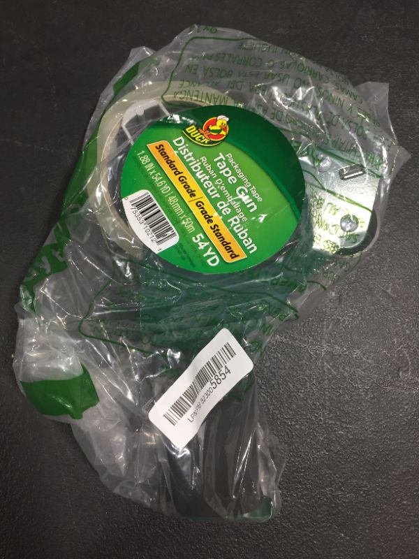 Photo 1 of Duck Brand Standard Tape Gun with Foam Handle, Includes 1 Roll of 54 Yard Standard Tape (669332), Green/Black
