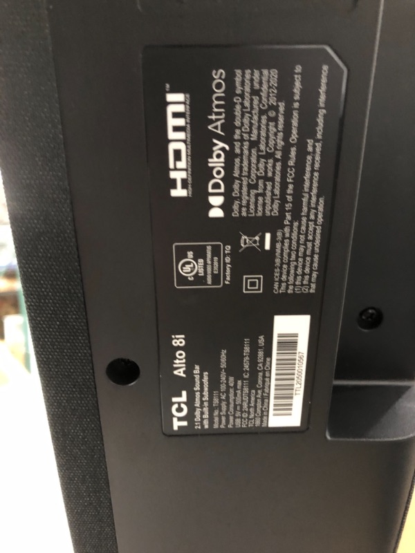 Photo 1 of TCL Alto 8i 2.1 Channel Dolby Atmos Sound Bar with Built-in Subwoofers and Bluetooth – TS8111, 260W, 39.4-inch, Black