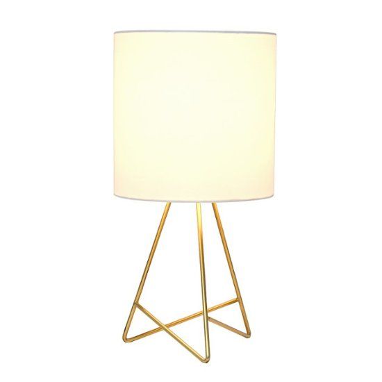 Photo 1 of 13.5 in. Gold Down to the Wire Table Lamp with White Fabric Shade
